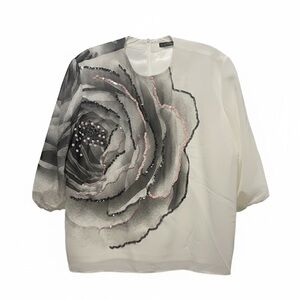 Elegant Floral Women's Top - White and Gray